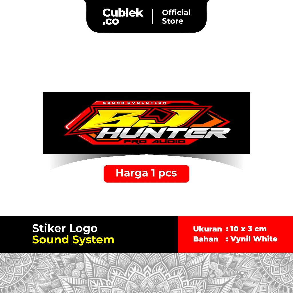 Stiker Sound System BJ HUNTER AUDIO (Bahan Vynil White)