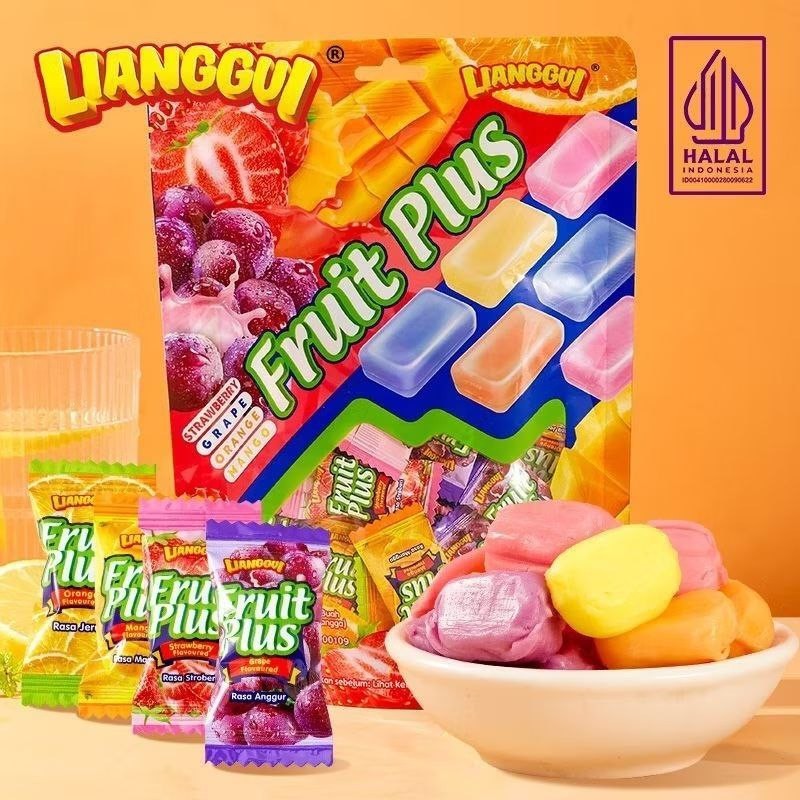 

Lianggui Fruit Plus 120g Permen Lunak Rasa Buah Jeruk Strawberry Anggur Mangga halal