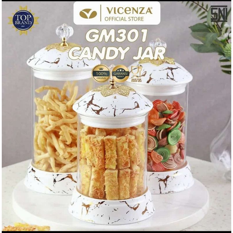 Toples Kaca Vicenza Marble Set 3 Pcs / Toples Kue kering / Toples Permen