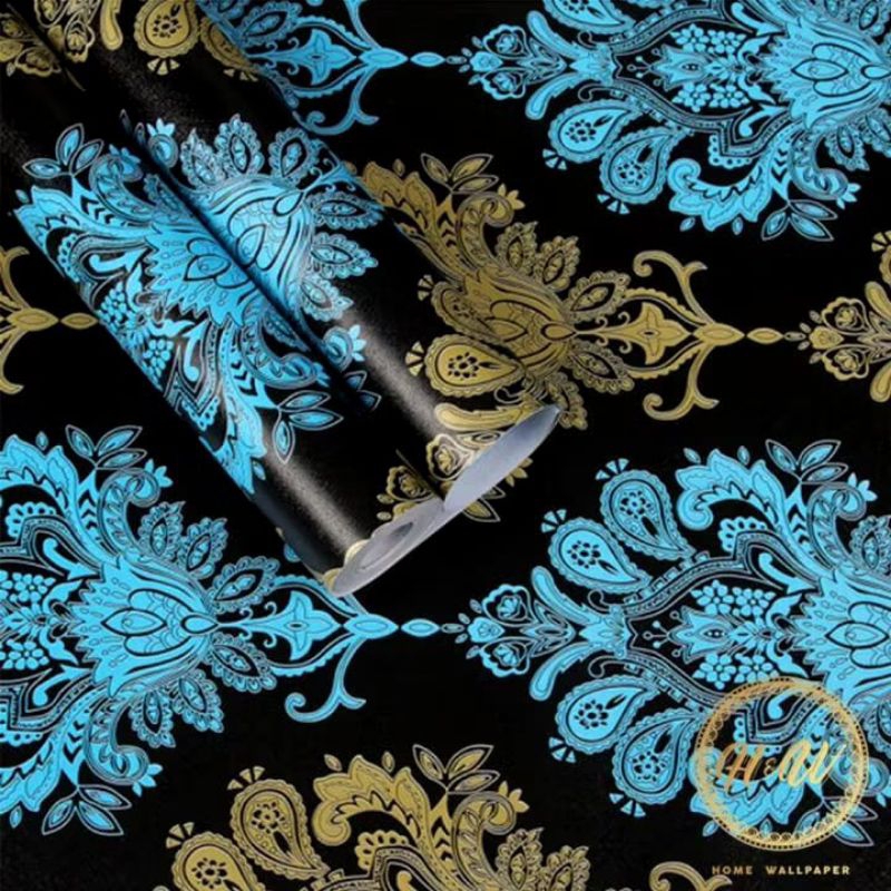 Wallpaper Dinding Aesthetic Wallpaper Dinding Motif Batik Hitam Biru Wallpaper Dinding Kamar Dinding