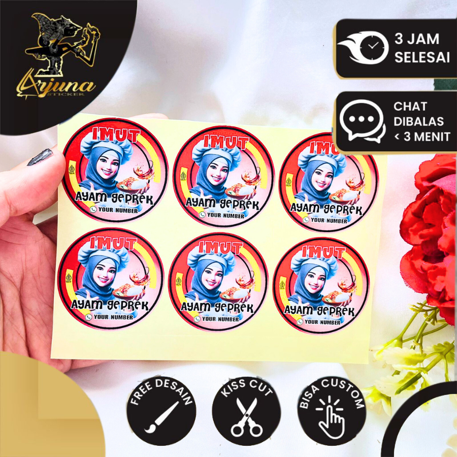 

2-4 Stiker Label Makanan Sticker Aneka Ayam Geprek Umkm Free Desain Custom Nama Brand Bulat Chromo