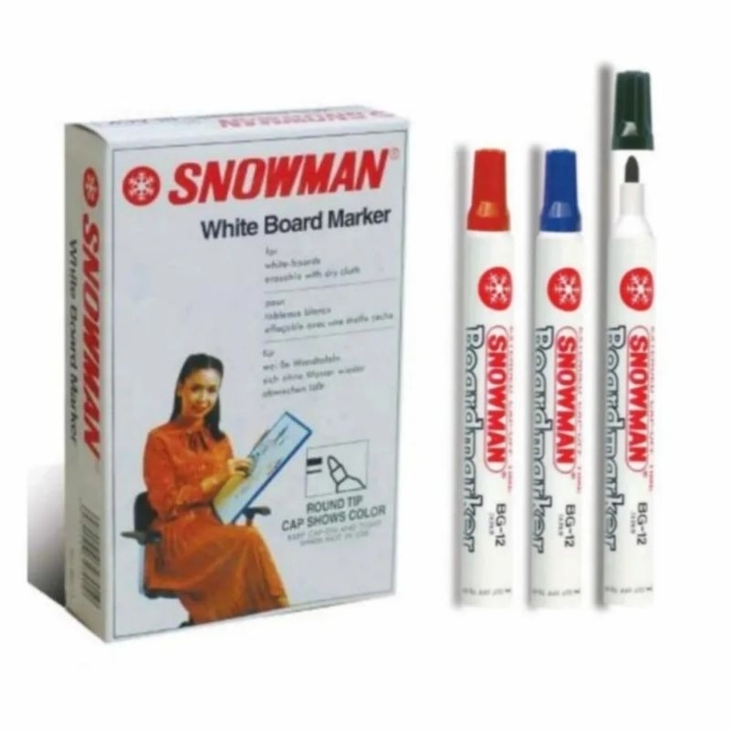 

Spidol snowman white board isi 12 pcs warna hitam