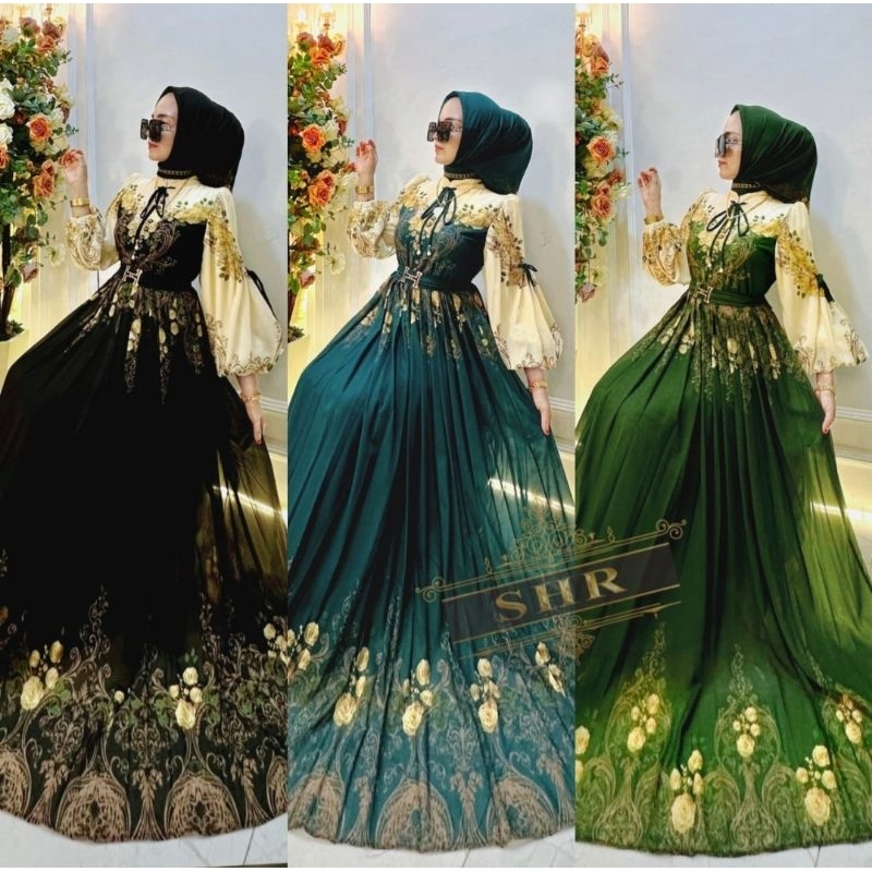 New SHR ORI Gamis Sultan Ceruty Printing Full Furing SHR Ori