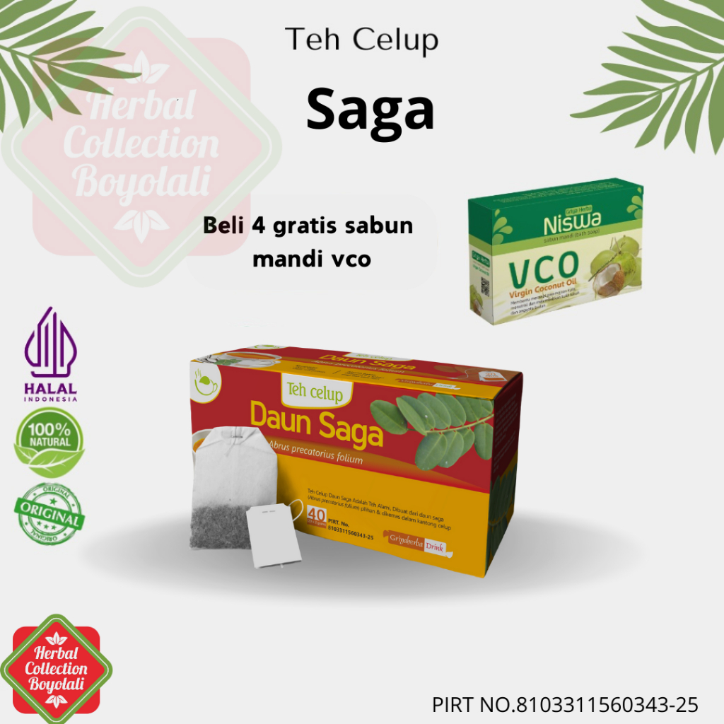 

Teh herbal daun saga griya herba isi 20 kantong teh celup membantu meredakan batuk panas dalam halal