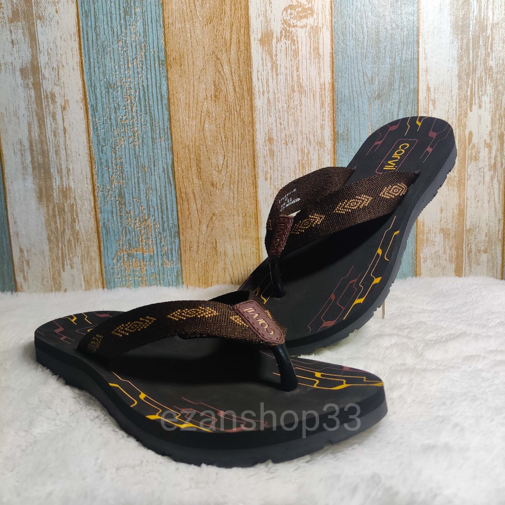 SANDAL CARVIL BLACK RED MODEL JEPIT TAPAK KARET PRIA DAN WANITA REAL PICT ORI
