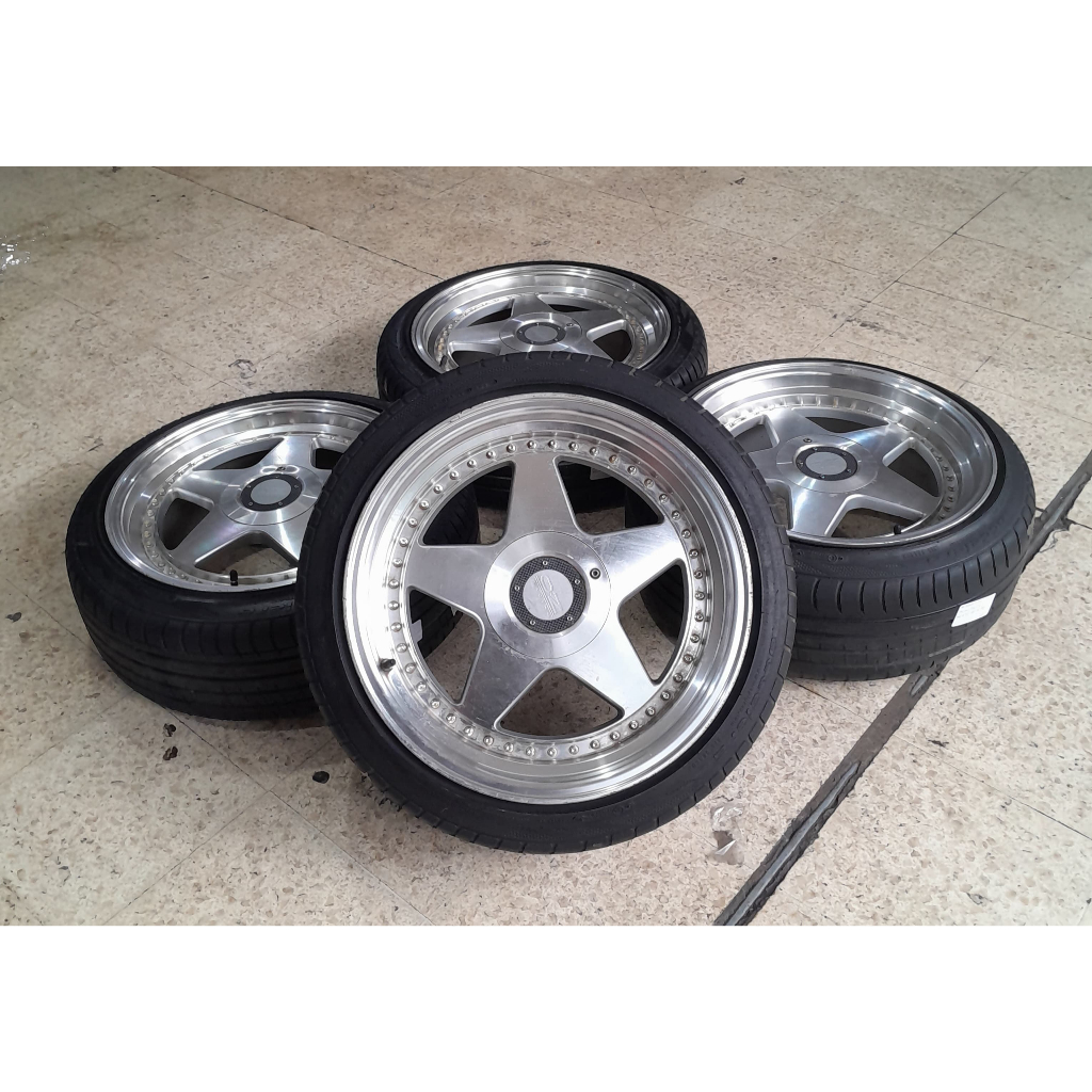 VELG MOBIL BEKAS MODEL CELONG R17 BAUT 4 OZ RACING R17X7,5/8,5 4XX100/114 + BAN 205 45 R17 BISA BUAT