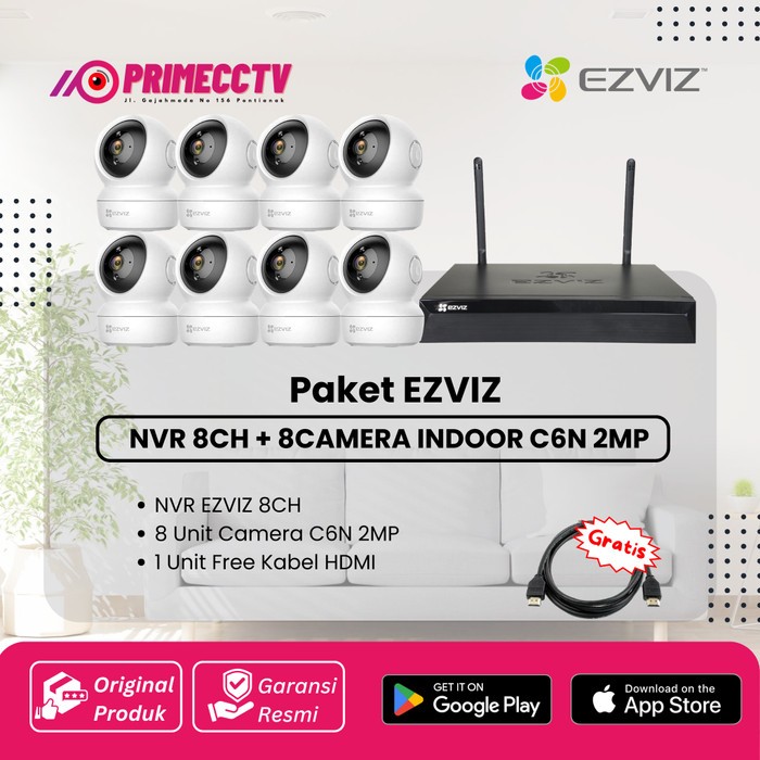 PAKET EZVIZ NVR 8CH + 8CAMERA INDOOR C6N 2MP