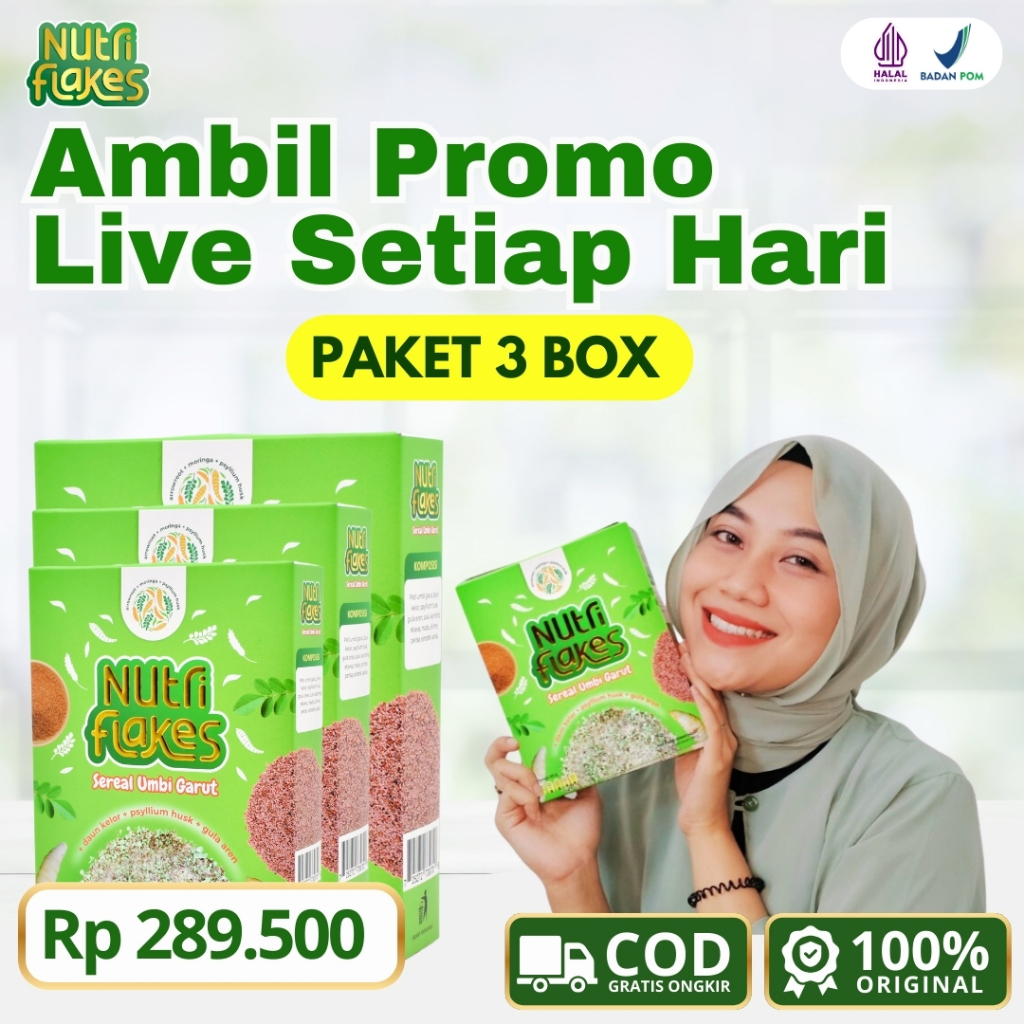 

Nutriflakes 3 Box Sereal Umbi Garut Atasi Asam Lambung dan Maag