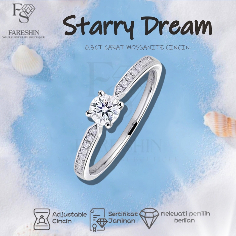 Fareshin Jewellery-Cincin Wanita Moissanite berlian-Lapis Emas 18K-Bintang Jatuh Cincin