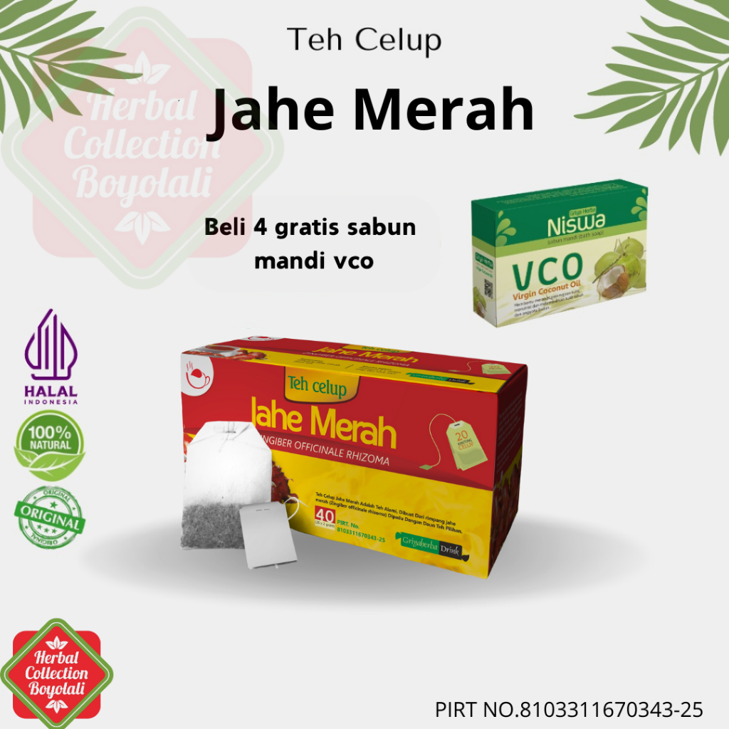 

Teh jahe merah griya herba isi 20 kantong untuk daya tahan tubuh alami halal minuman jahe merah