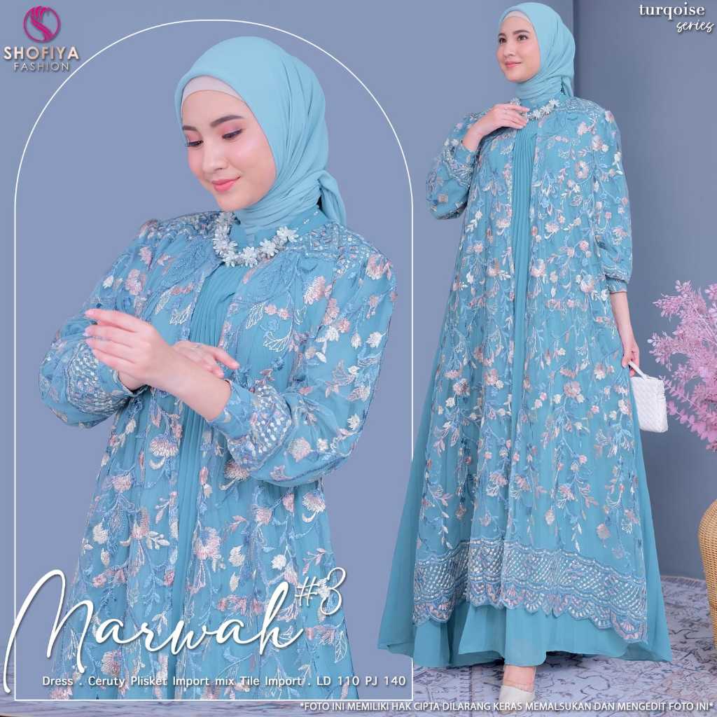 Marwah Gamis Wanita Kondangan Jumbo Inner Dress Brukat Pesta Model Outer Tille Import Premium