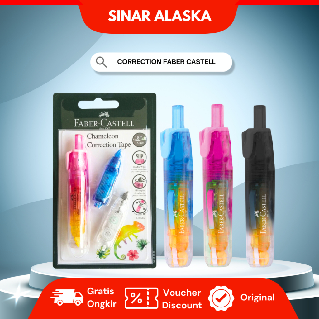 

Faber-Castell Chameleon Correction Tape + 2 Refill Isi Ulang/ Faber-Castell Pita Koreksi