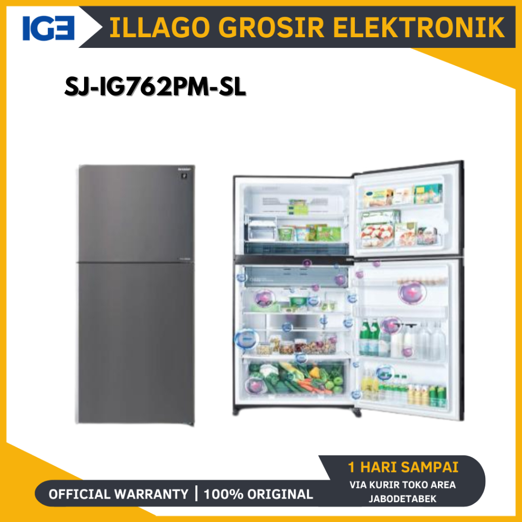 SHARP SJ-IG762PM-SL Kulkas 2 pintu J-Tech Inverter 570 L