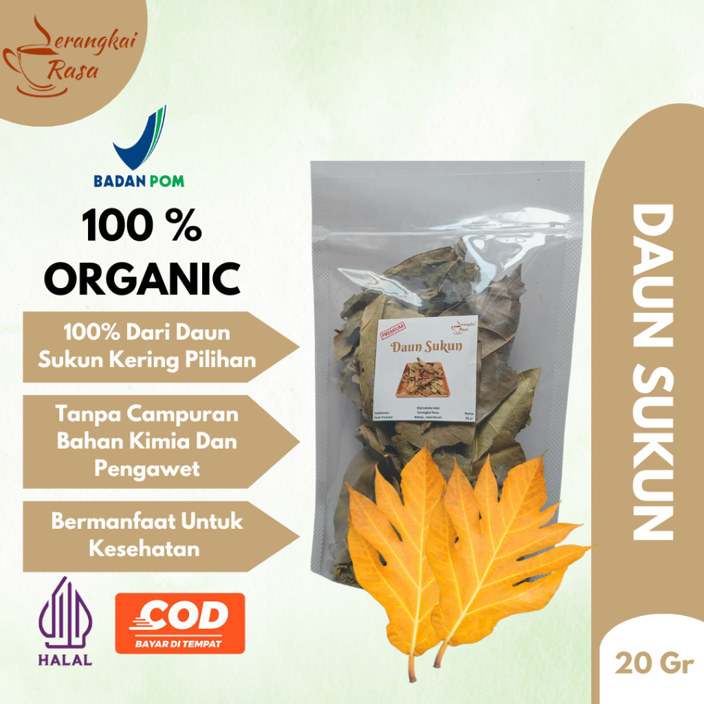 

Daun Sukun Kering Pouch | 20g | Herbal Organik