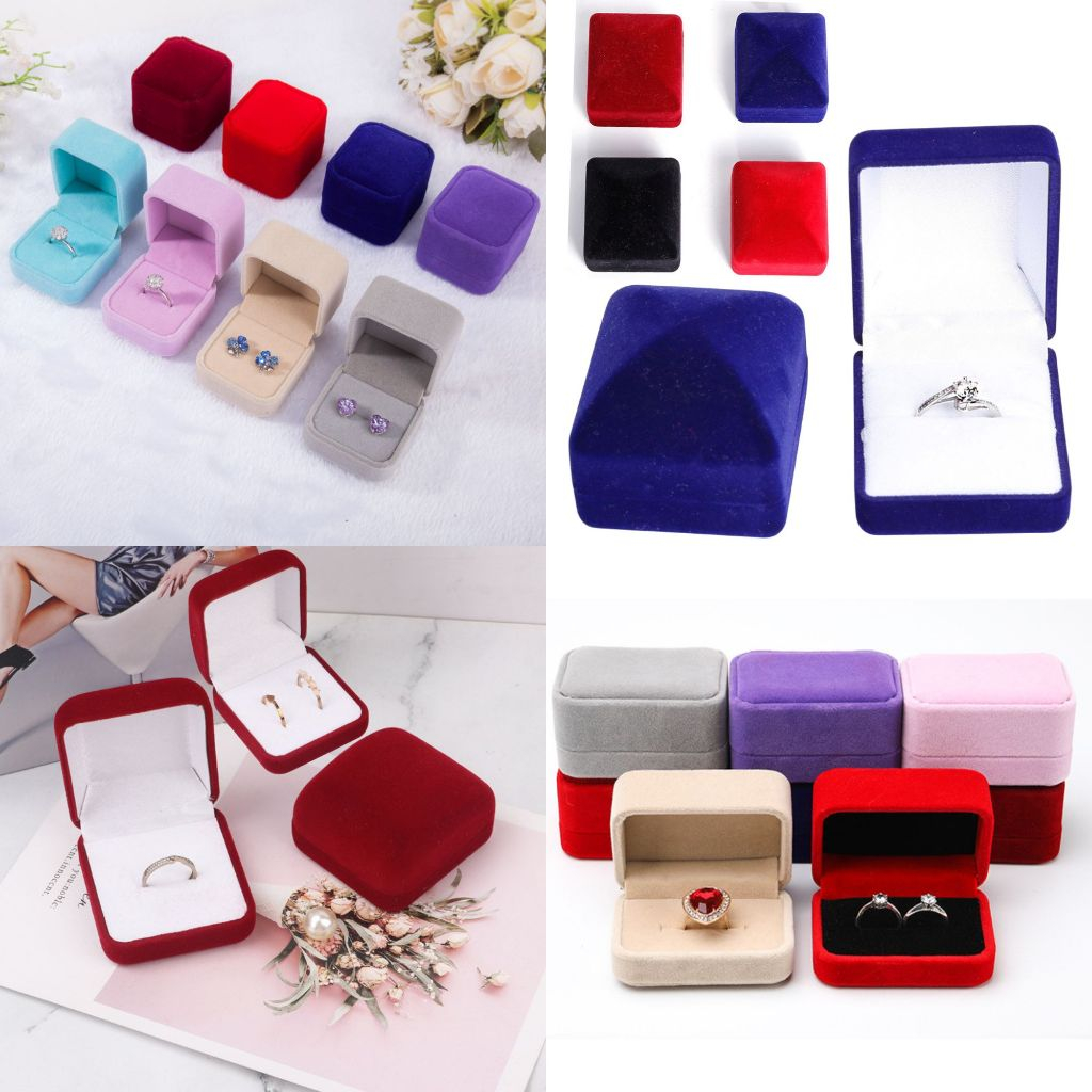 Tempat Perhiasan Cincin Bludru Model Kotak 1cincin 2cincin Diamond/ Kotak Seserah Pernikahan