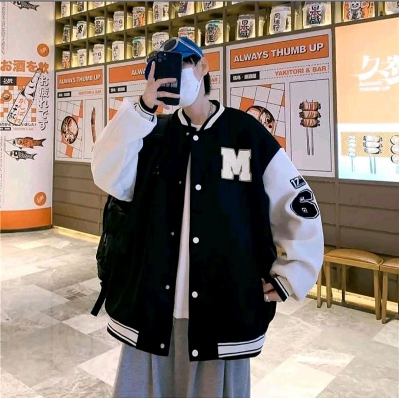 8972 M 56 kerah basseball parsiti bomber sablon|Jaket Basseball kerah mantel UNISEKS pria wanita bah