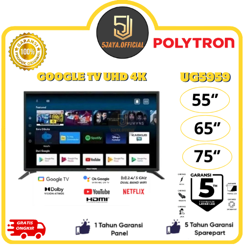 TV LED Polytron Google TV UHD 4K 55 Inch Polytron 65 Inch Polytron 75 Inch Polytron - 55UG5959/65UG5