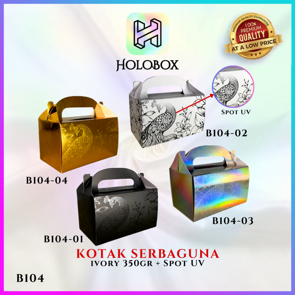 

Kotak Hologram / Gable / Kue / Kado / Serbaguna / Hampers / Dus / Packaging / Box B104