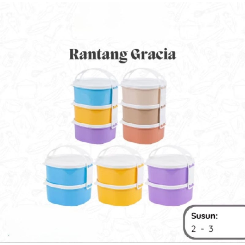 Rantang Bulat Gracia Plastik Susun 2 & susun 3 Tempat Bekal Food Storage Mini Kirei