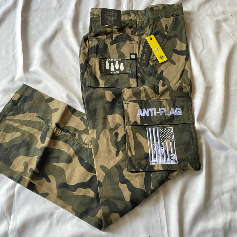 celana anti flag band cargo bordir army skena uk 32 prapatan rebel punk underground