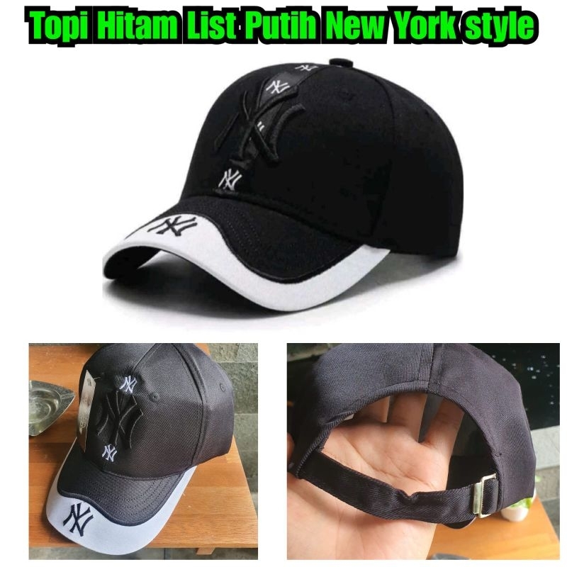 Topi Hitam List Putih 2 colour warna Topi hitam list putih topi baseball Topi new yorkk style Model 