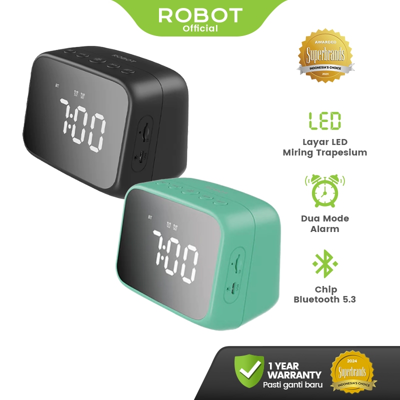 ROBOT Speaker Bluetooth 5.3 Dual Smart Alarm Mode 1200mAh dengan LED Jam Display Speaker Jam Cermin 