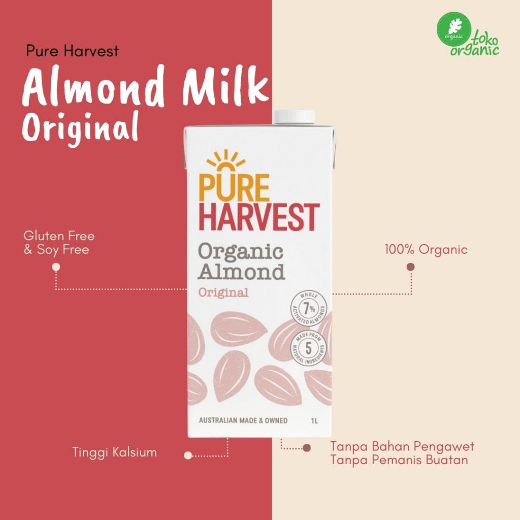 

Pure Harvest Almond Milk Activated Original (1Liter) Susu Almond Original, Almond Milk Organic, Susu Almond Bebas Guten, Susu Almond Organic, Susu Almond Sehat, Soy Free