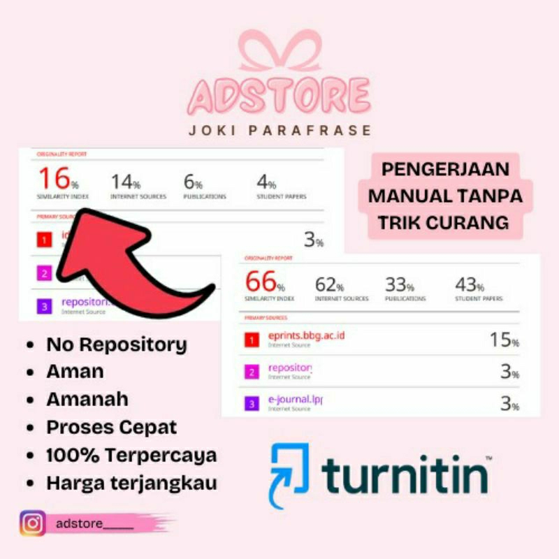 [TERMURAH] JASA PARAFRASE / JOKI TURNITIN TUGAS AKHIR/KTI/SKRIPSI/JURNAL/ARTIKEL 100% TERPERCAYA BY 