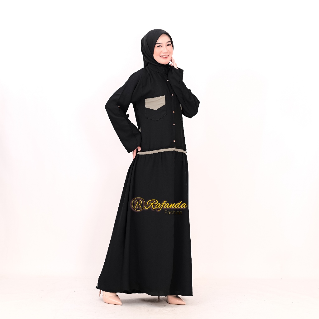 Gamis Hitam Polos Wanita Premium Dress Muslim - Hana Rafanda
