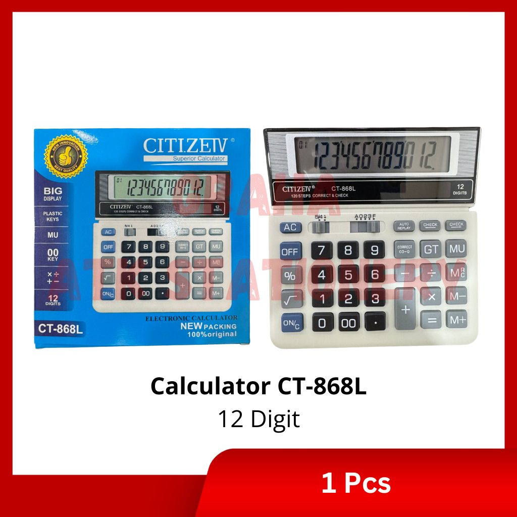 

[1 Pcs] Calculator Electronic 12 Digit CT-868L / Kalkulator Elektronik 12 Digit CT-868L