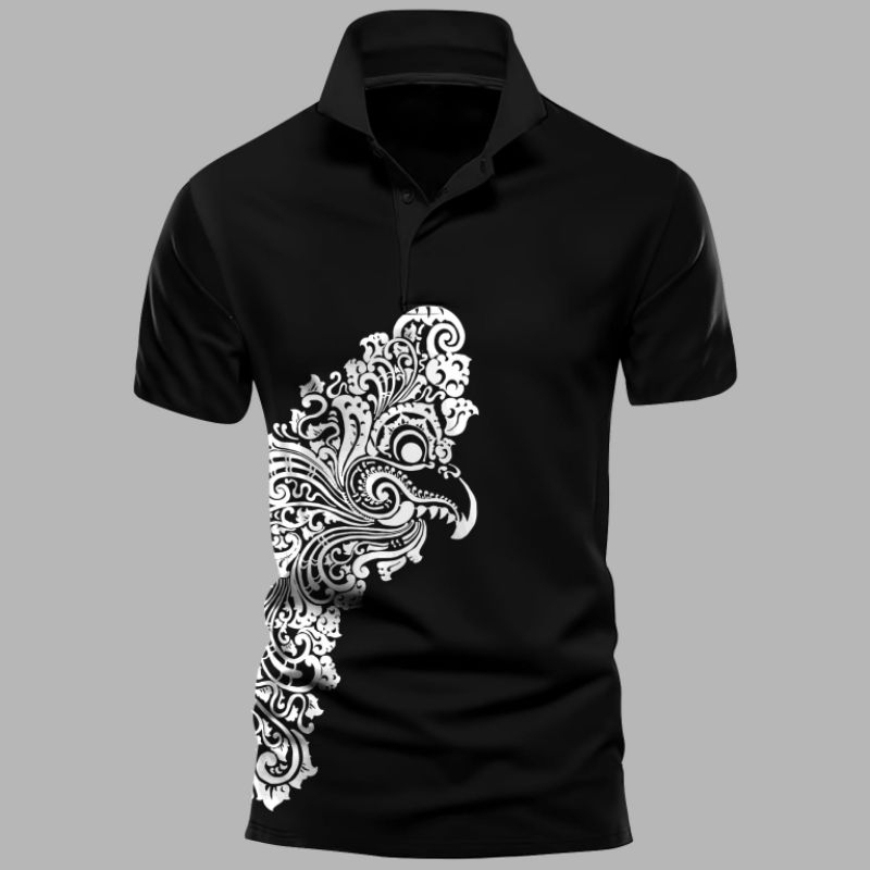 KAOS ATASAN T-SHIRT KAOS KERAH KANCING COWOK LENGAN PENDEK JUMBO MOTIF BATIK PUTIH SABLON DTF