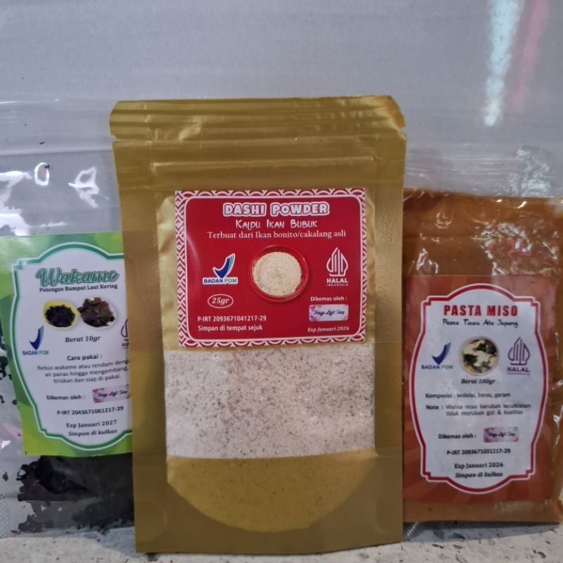 

Paket miso soup [ Miso 100gr, katsuodashi 25gr, wakame 10gr] sup rumput laut kaldu ikan tauco jepang wakame kering halal MUI dan BPOM paket miso soup termurah