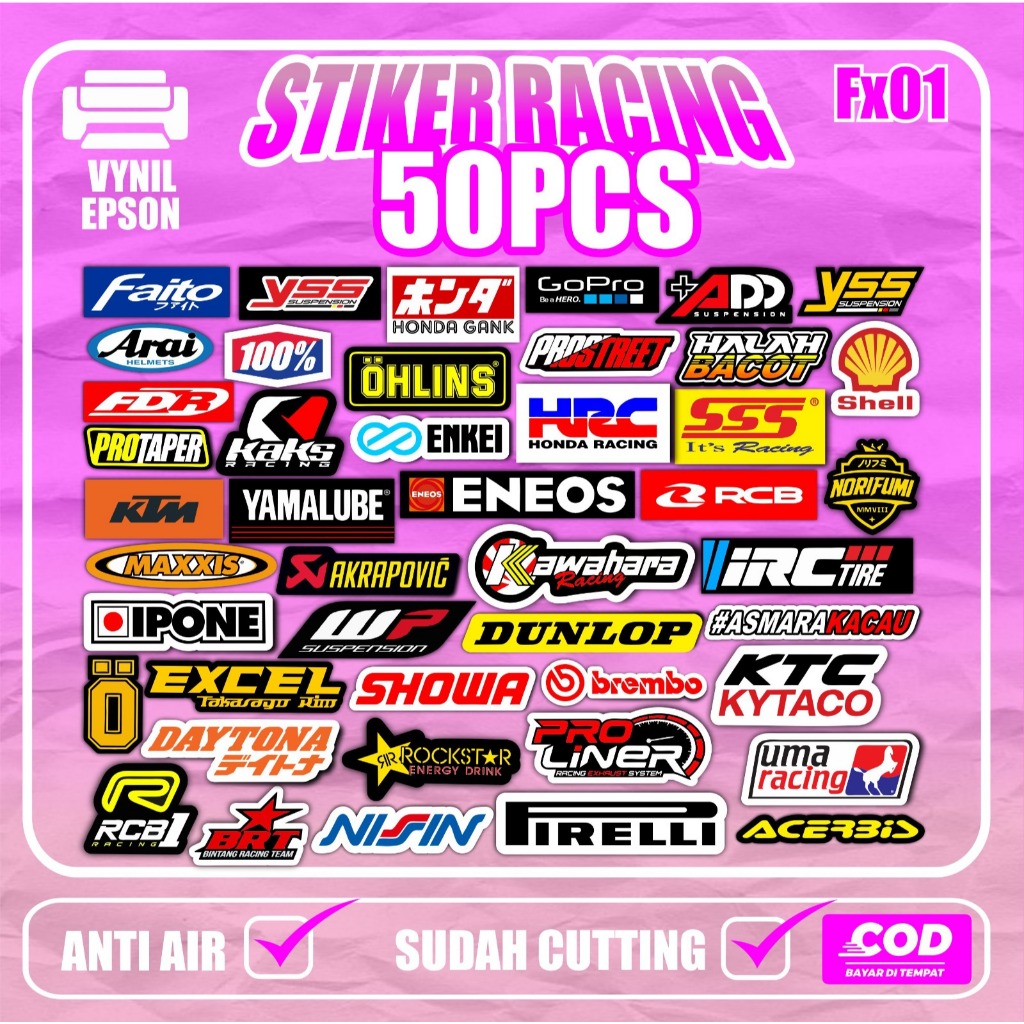 

stiker pack 50pcs bengkel racing sponsor kata kata tinggal tempel stiker case decorasi helm koper laptop dll [ fx 01 ]
