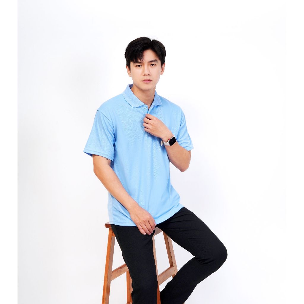 Kaos Kerah Polos Warna Biru Muda - Kaos Polo Polos Biru Langit - KAOS KERAH COWOK - KAOS KERAH LENGA