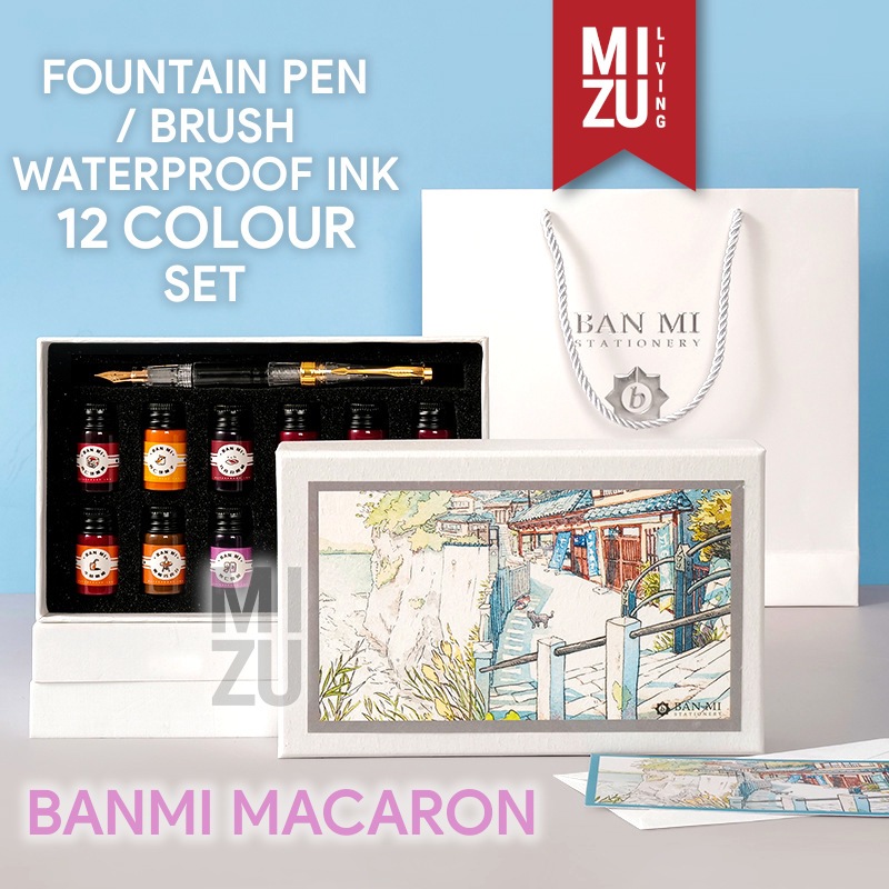

BANMI MACARON 12 WATERPROOF Fountain Pen Brush Ink SET Calligraphy Set Tinta Glitter Shimmer Ink