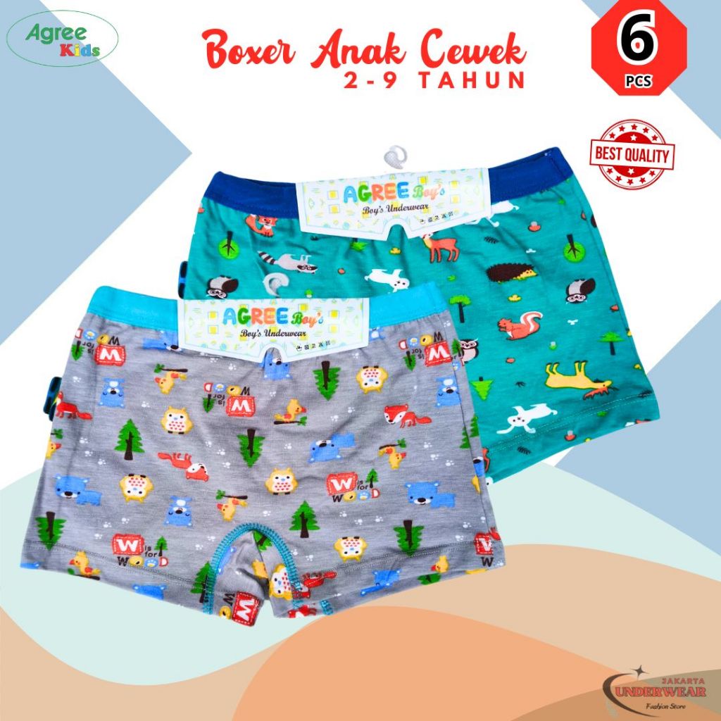 [PAKET 6 PCS] Celana Dalam Anak Boxer Laki Laki Lusinan Karakter Sablon Usia 2-9 Tahun - Katun murni