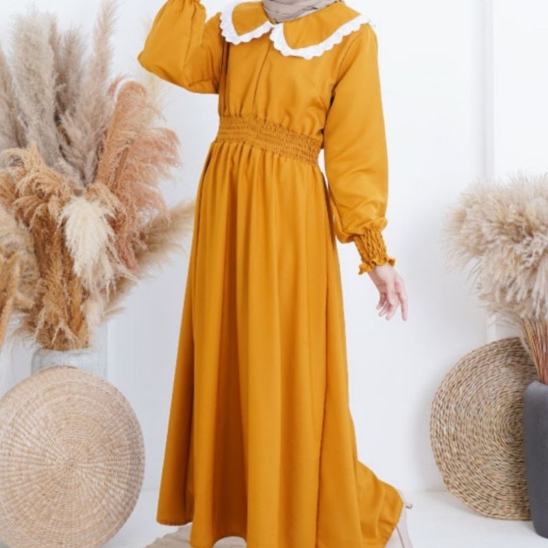 Dress Kerah Renda | Gamis Kerah Renda | Gamis Lebaran