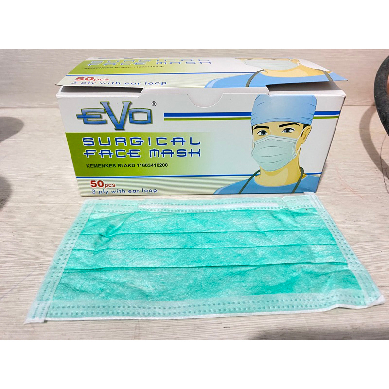 Masker Medis/ Evo Surgical Face Mask / Masker / Masker Hijau /isi 50pcs