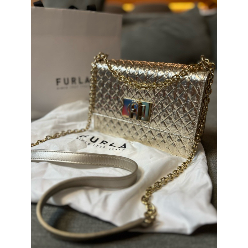 Furla Women's 1927 Mini Cross Body Bag 20 Metallic gold sling bag ORIGINAL