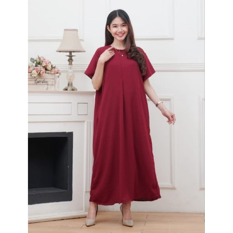 Daster Crinkle Polos Kekinian Lengan Pendek Panjang Semata Kaki Busui Jumbo LD 120