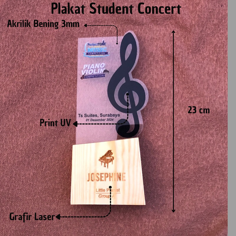 Plakat Akrilik Musik / Not Balok / Piala Nada Musik / Piala Musik / Piala Student Konser / Thropy Mu
