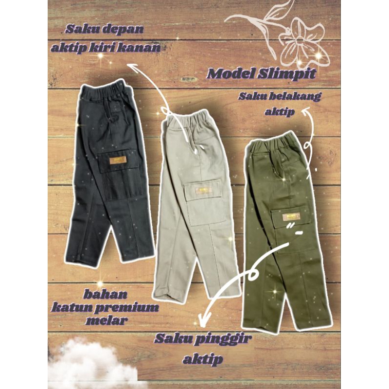 Celana Anak Cargo Chinos Panjang Zeins.135 Calana Kargo Slim Fit 3-12 Tahun