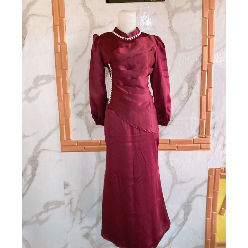 Dress kondangan simple mewah satin silk premium/gamis pesta bridesmaid