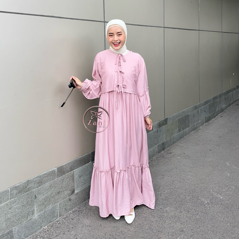 Zani - Haura Dress Set Inner Outer Crop - Dress 2in1 Polos - Gamis Wanita Casual