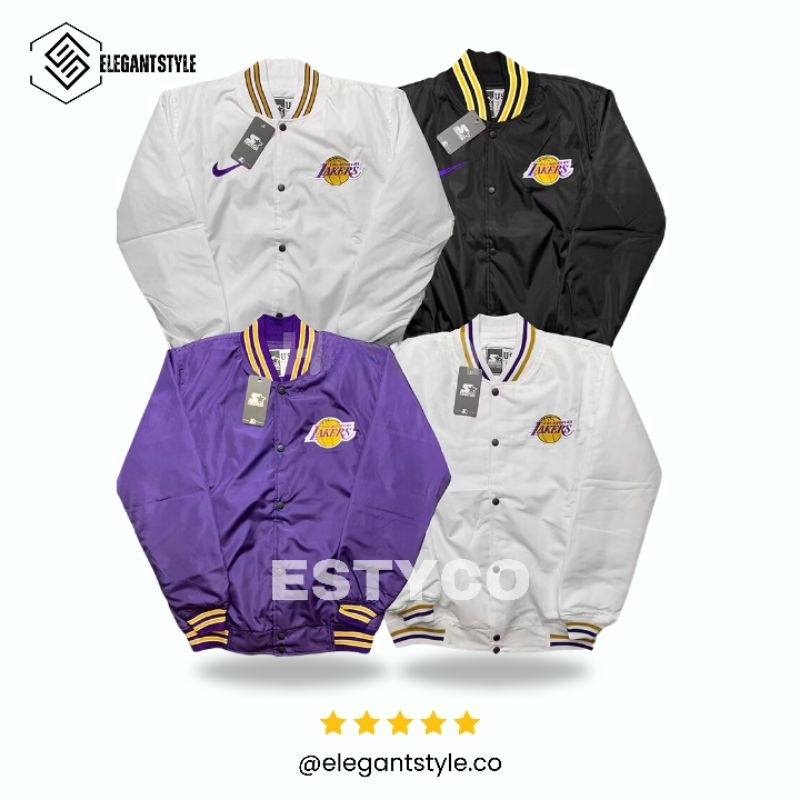 [ELEGANTSTYLE] Jaket Varsity Baseball LAKERS NIKE ElegantStyle Unisex Full Bordir - Bahan Taslan Imp