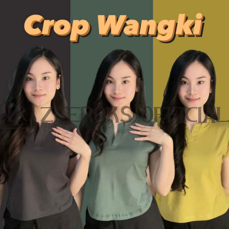 Baju Atasan Wanita Baju Polos Crop Wangki Kerah V Bahan Cotton Combad 24s
