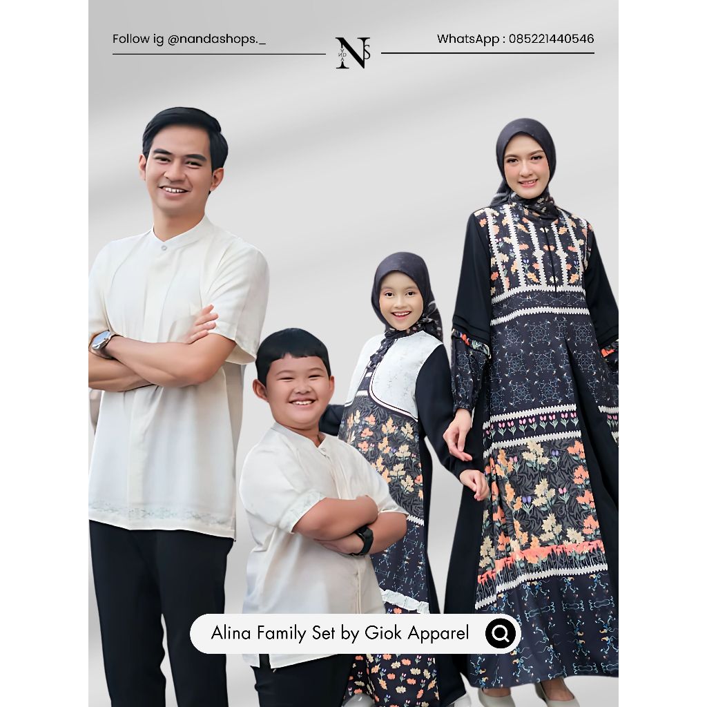 Giok Scarf Apparel - Sarimbit Keluarga 2025 Lebaran - Gamis Koko Dewasa dan Anak - Alina Series
