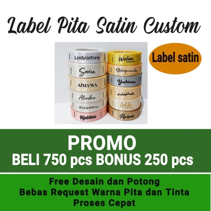 

label pita satin custom, label baju, label hijab, label pita satin, label pita satin murah, label custom murah, label satin