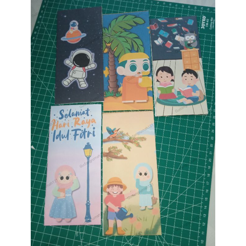 

12 amplop lebaran ukuran 7 x 16 cm dengan 5 motif gambar