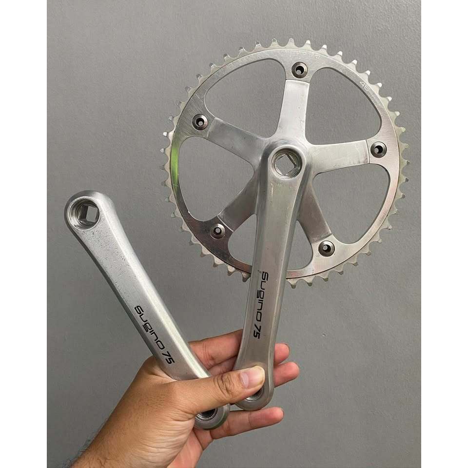 Crankset Sugino 75 NJS, chainring Dura Ace NJS 46T bcd 144, panjang arm 165 mm